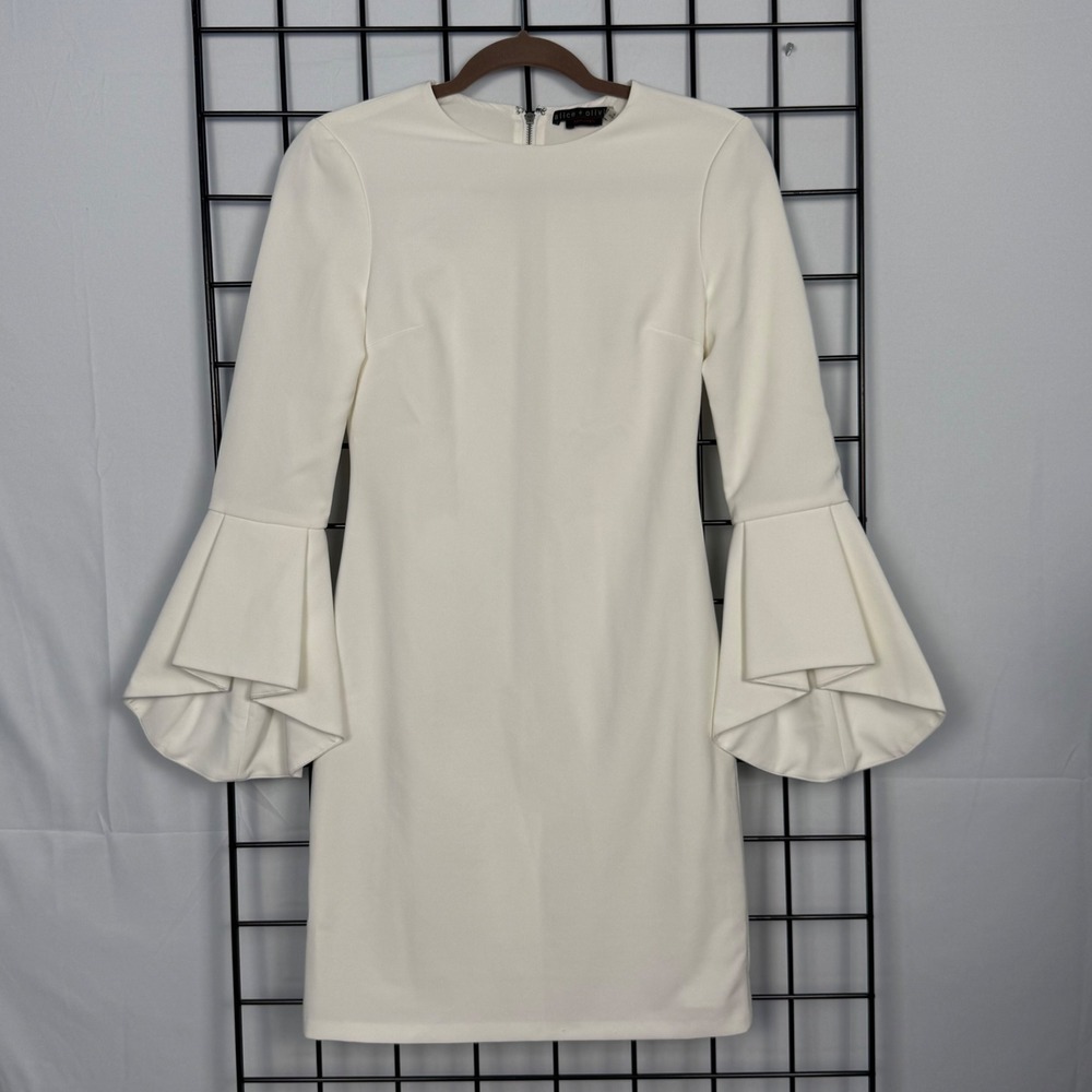 Alice + Olivia Employed Dora Bell Sleeve Shift Dress Womens 2 White‎ Wedding